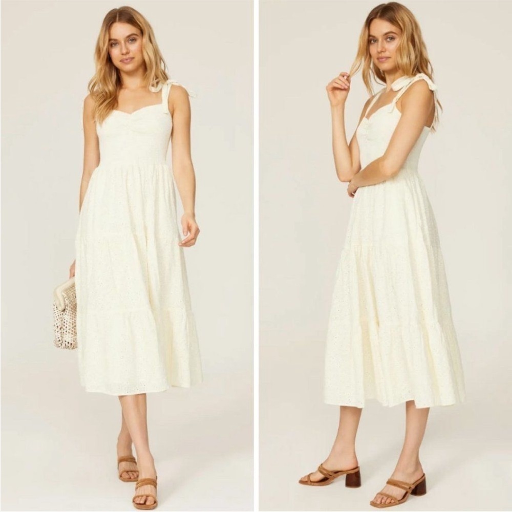 MADEWELL Eyelet Lucie Tie-Strap Tiered
Midi Dress, XS